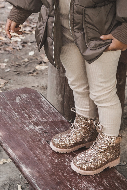 Dětské Teple Brokátové Boty Růžové Zlato Mermaid