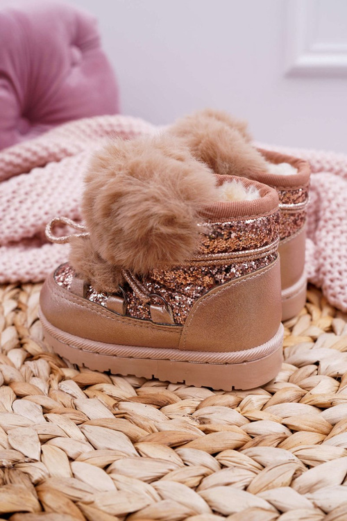 Detské topánky Snehové topánky s kožušinovou šampanskou Minnie Mouse