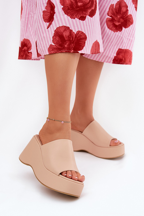 Ekokožené dámské sandály na platformě a klínu béžové Kisoffi