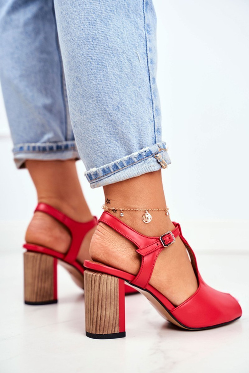 Dámske kožené sandále Maciejka Red 04117