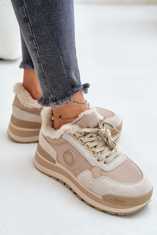 Dámske Zateplené Tenisky Na Platforme Big Star OO274A214 Béžové