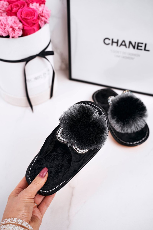 Dětské Domácí Pantofle S Bambulí černé Cinderella