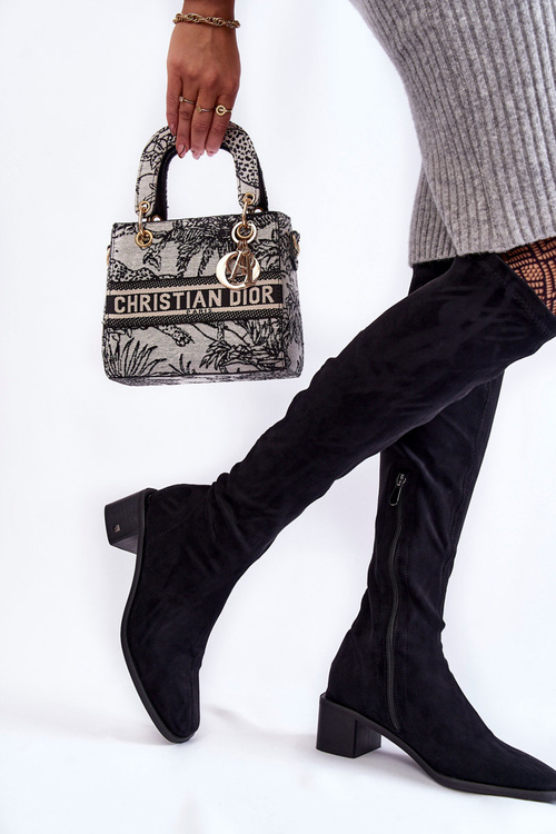 Dámske semišové topánky nad kolennou čiernou Hessa