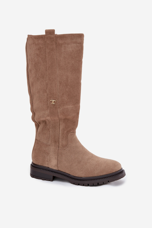 Dámske čižmy s podšívkou na plochej podrážke Eko semiš tmavohnedé Delyssa