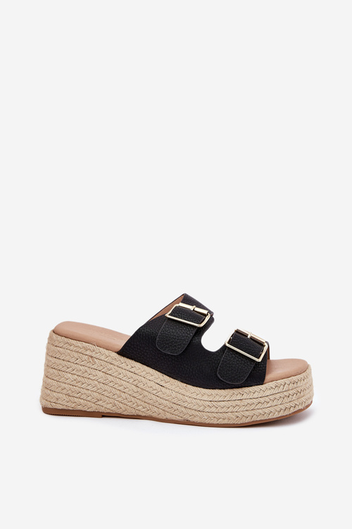 Dámske Sandále Na Klíne S Pletením A Prackami Čierne Pasinea