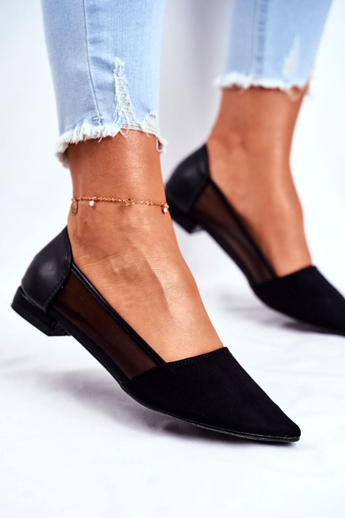 Dámske baleríny s čiernym vláknom so semišom