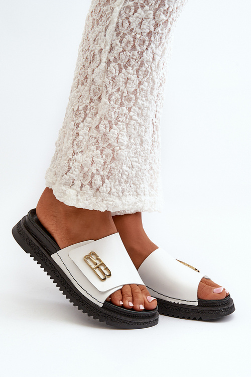 Zazoo 50101 Dámske kožené papuče na platforme, biele