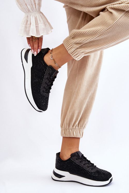 Dámske čierne tenisky Raiden so zirkónmi