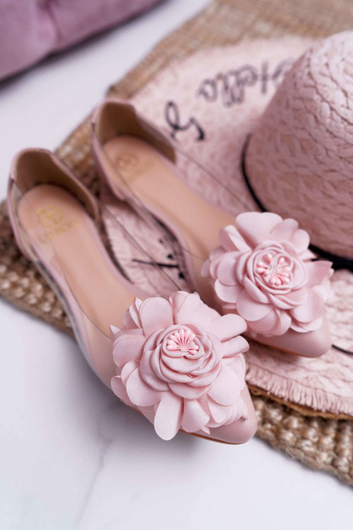 Dámske baleríny Lu Boo Pink Balerinas s priehľadným kvetinou