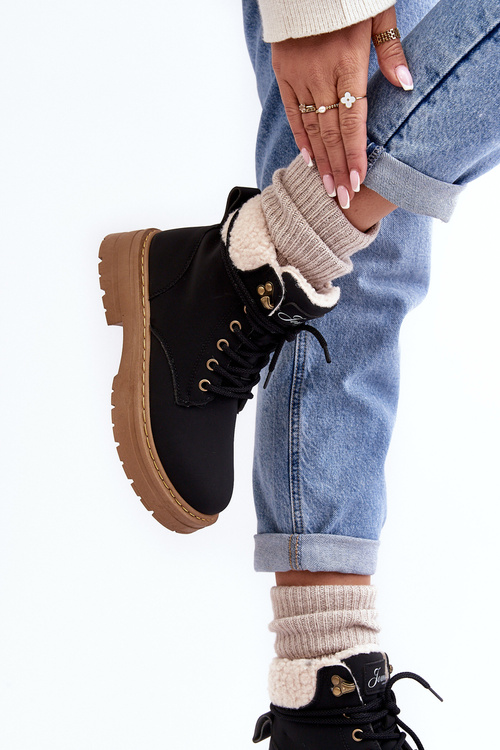 Dámské kožené trapery s kožíškem černé Lynnvia