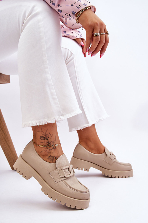 Módne kožené topánky Loafer béžové lemar rayhan