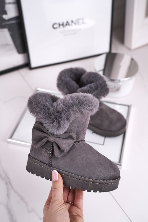 Dětské sněhule teplé s kožešinou šedé Vella