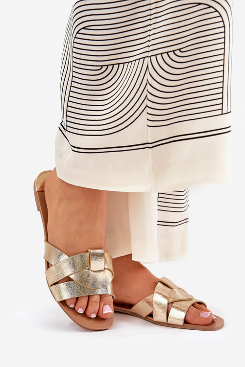 Ploché Dámske Sandały S Prepletenými Pásikmi Zlate Selaenor
