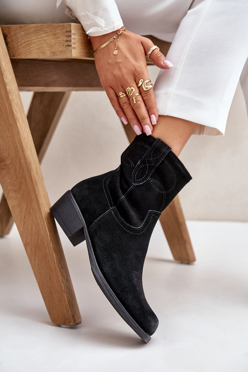 Dámské Zamszové Boty Cowboy Na Nízkém Podpatku Zateplené Sergio Leone BT284-S Černé