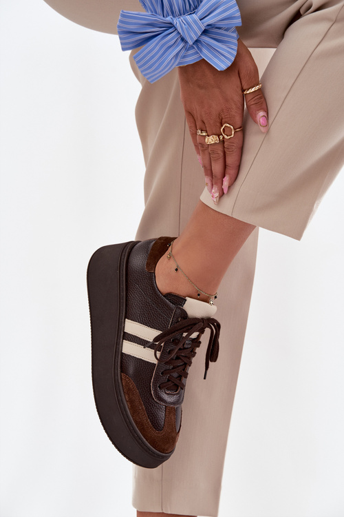 Kožené dámske tenisky na platforme Zazoo 3775 čokoládové