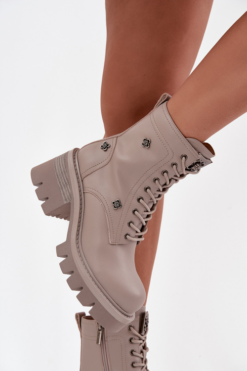 Kožené Workery Dámské Na Klocku S Pripinkami Artiker 57C0181 Béžové