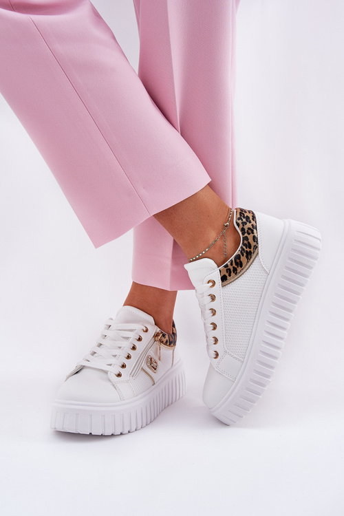 Dámské Sportovní Boty Na Platformě Z Eko Kůže Panther Bílé Velionna