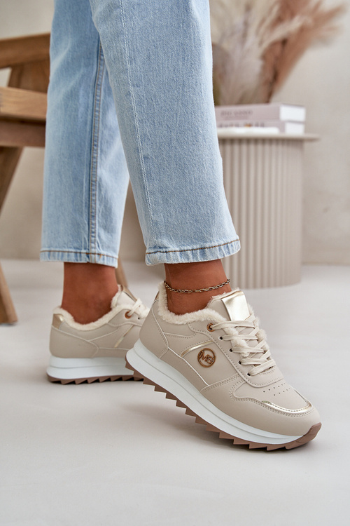 Dámské Sportovní Boty Zateplené Kožíškem Na Platformě Světle Béžové Lerisas