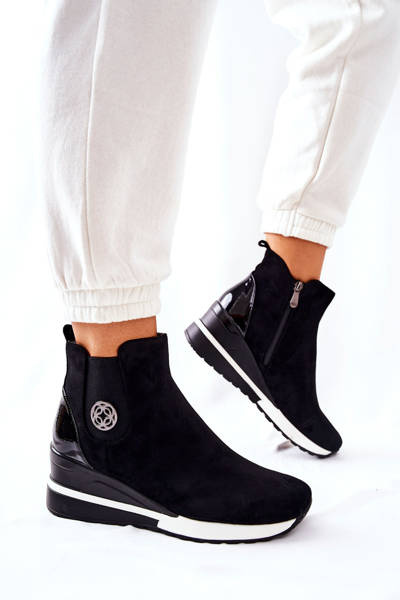 Semišové Boty Na Podpatku Černé Lunelle