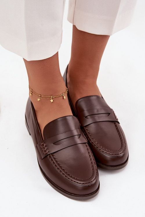 Mokasíny Loafersy Dámské Z Eko Kůže Čokoládové Bessina