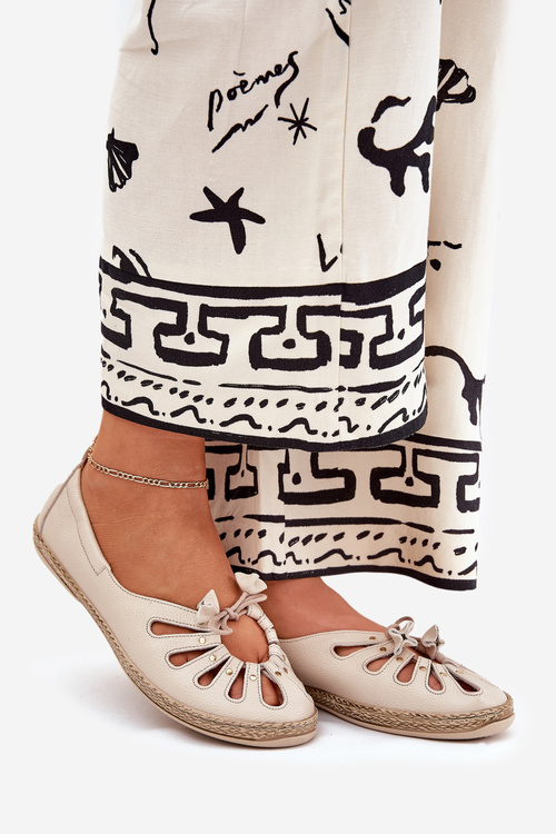 Ploché baleríny z přírodní kůže Zazoo 10179 béžové