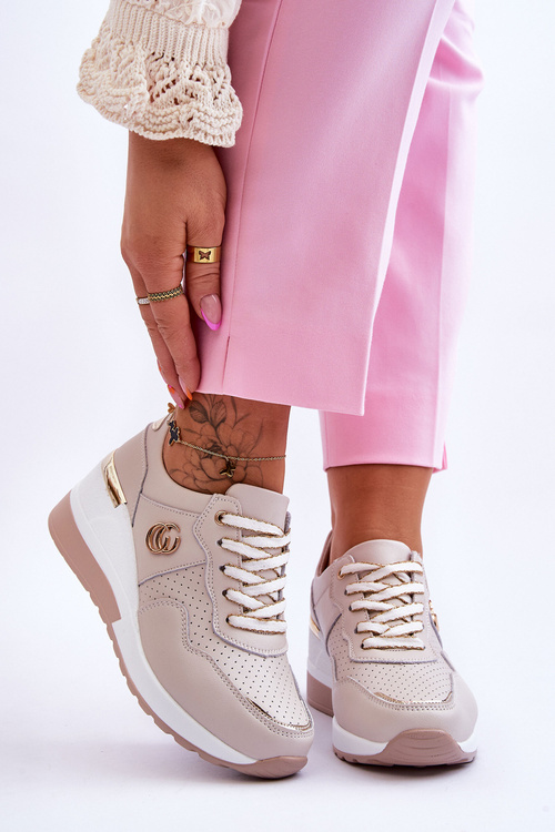 Dámské kožené sportovní boty na klínku Béžove Rebeca