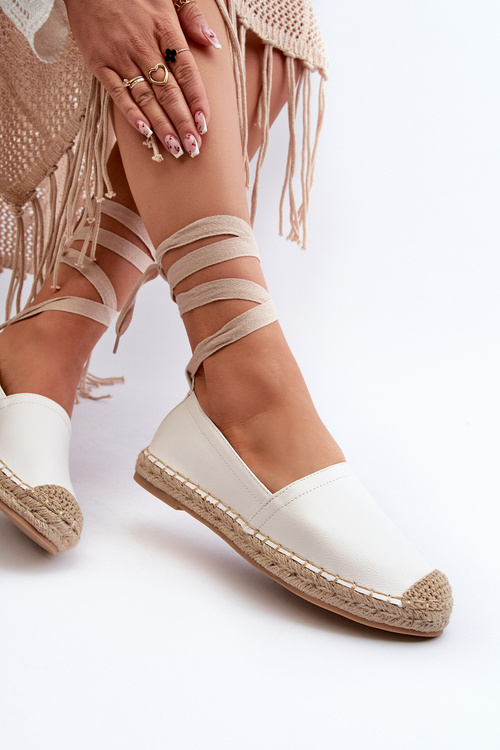 Šněrovací eko kůže espadrilky bílé Ismanne