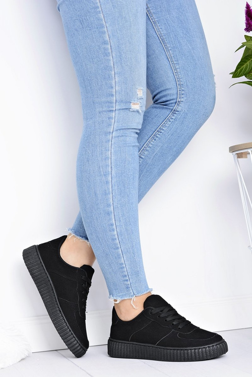 Czarne Zamszowe Creepersy na Platformie Maine