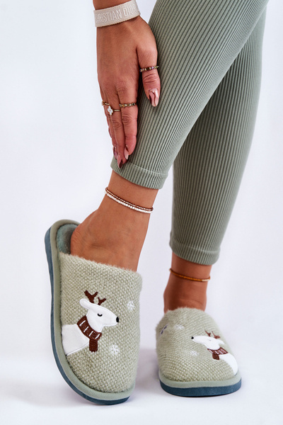 Dámské vánoční pantofle se soby Zelená Millio