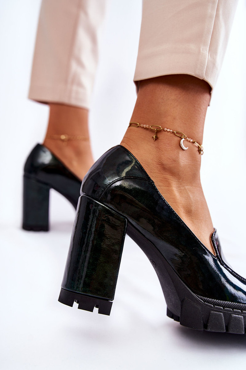 Módní lakované lodičky na masivní platformě zelené Margott