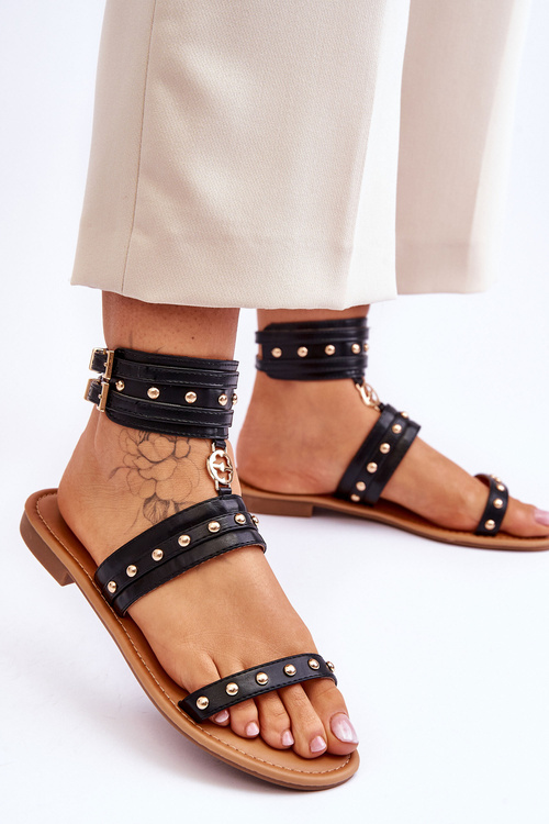 Jedinečné dámské sandály s cvočky Černá Selina