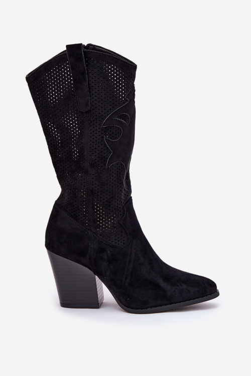 Děrované Kovalové Kozačky Na Podpatku Černé S.Barski HY51-606