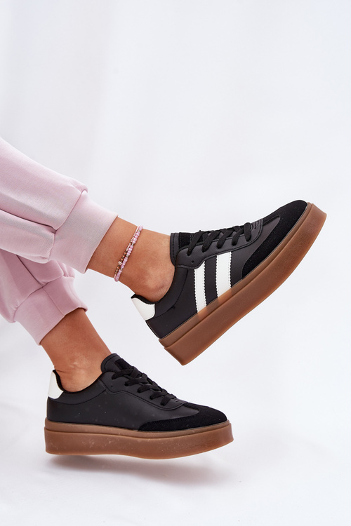 Dámské tenisky na platformě z eko kůže černé Elaraven