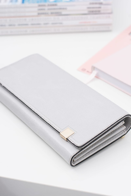 Large Women's Grey Trendy Wallet Gold Zipper