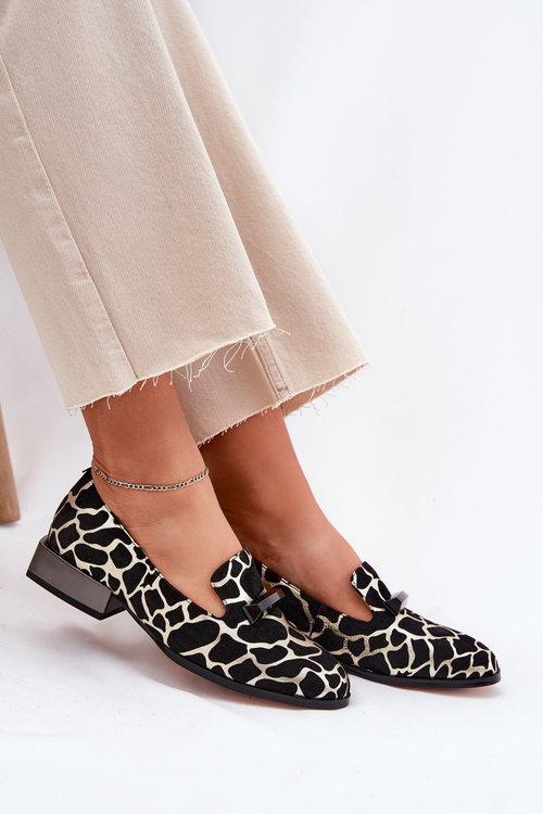 Semišové Poltopánky Mokasíny Dámske S Ozdobou D&A LZ51-505 Čierno-Zlaté