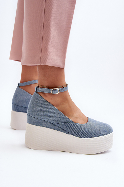 Dámské džínové espadrilky na podpatku modré Malla