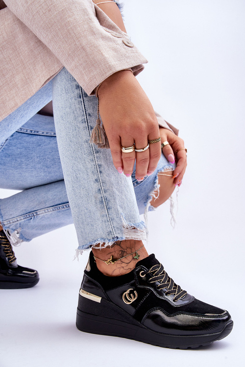 Dámske kožené športové topánky na klinách čierna rebeca