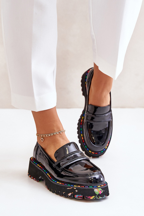 Masívne Dámske Lakované Mokasíny Čierne Artiker 55C0489