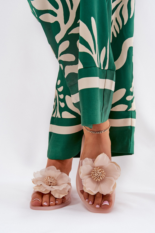 Průhledné Ploché Dámské Pantofle Se Syntetickým Květinou Nuda Vobetta