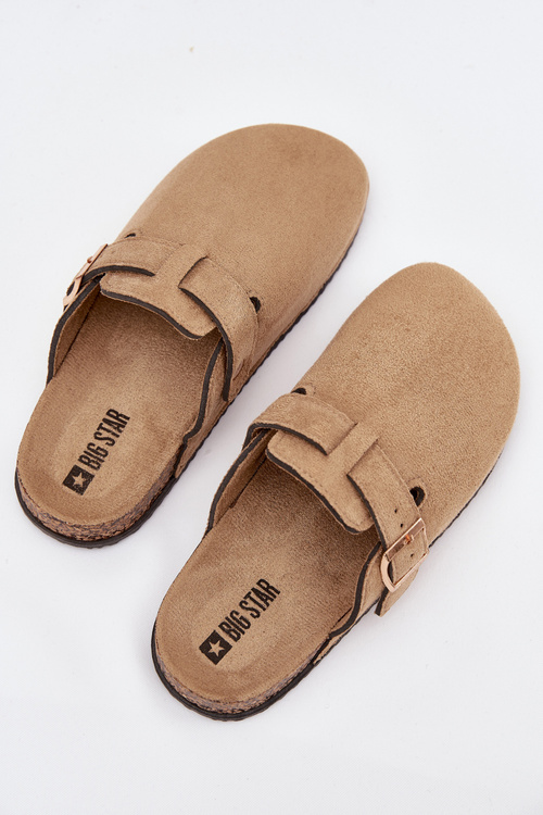 Dámske Pantofle Na Korkovej Platforme So Zlatou Sponou Big Star SS274738 Béžové