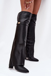 Zateplené kozačky s vytočenou holínkou za koleno podpatek sloupek černé Serelle