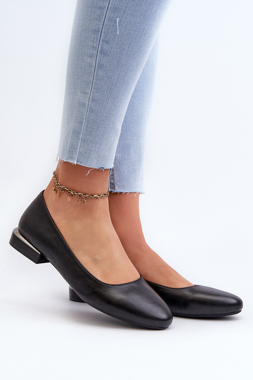 Dámské baletky z ekokože na nízkém podpatku černé Sergio Leone PB202