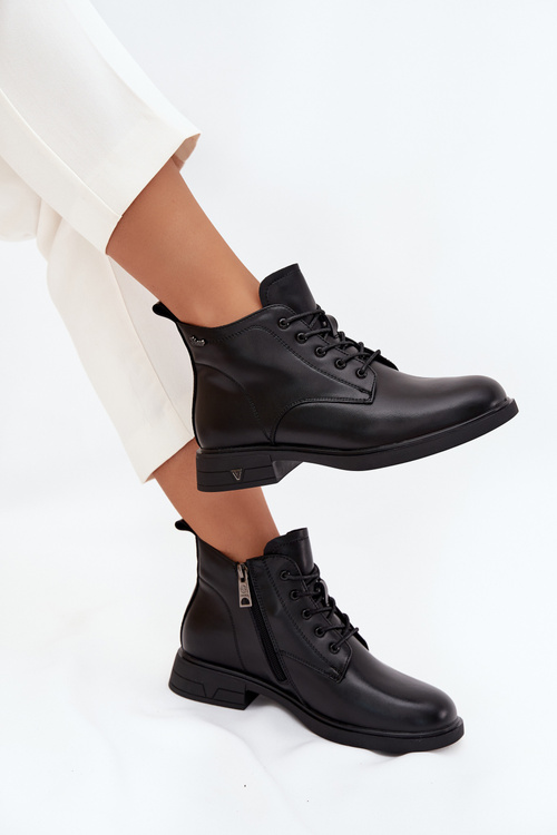 Zateplené kožené dámske čižmy na nízkom opätku Vinceza 39953 Čierne