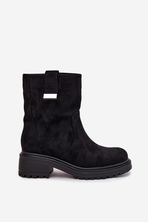 Zateplené dámské kotníkové boty na nízkém podpatku černé Mirellea