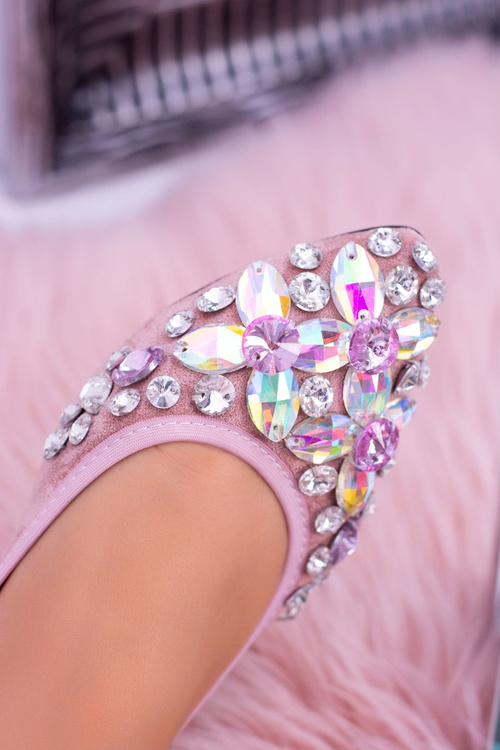 Lu Boo růžové semišove baleríny Zirkony Even