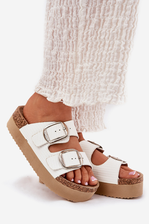 Dámské Pantofle Na Platformě S Přezkami Lee Cooper LCW-25-35-3496L Bílé