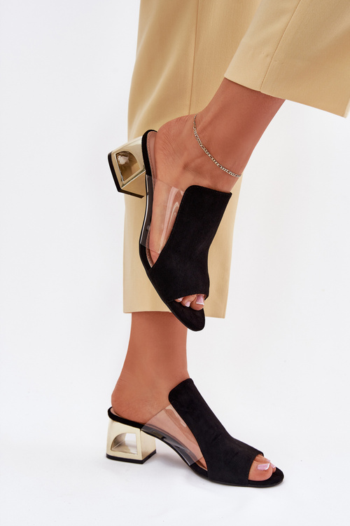 Dámske Šľapky Na Zlatom Opätku Čierne Tessira