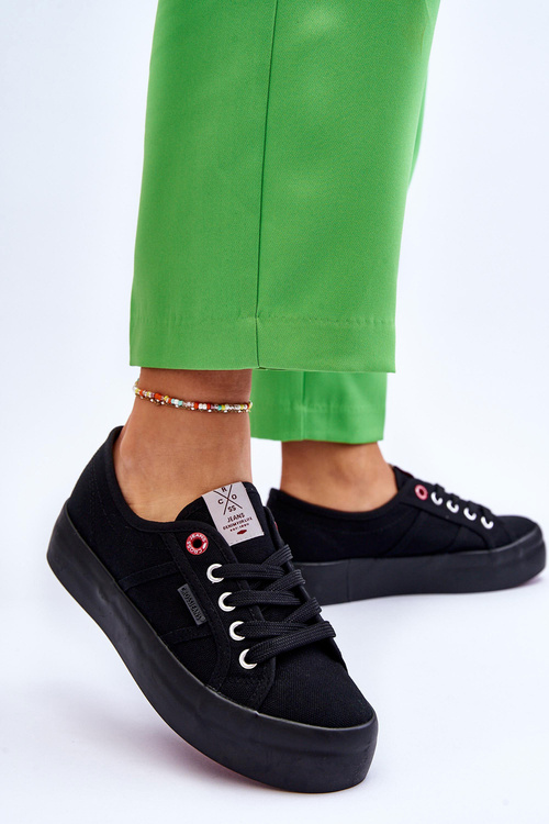 Ženské tenisky na platforme krížové džínsy LL2R4039 čierne