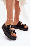 Dámske Sandále So Zlatými Sponami Na Platforme Čierne Virvania