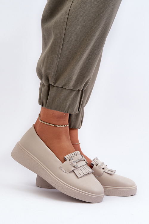 Lehké Dámské Mokasíny Kožené Na Platformě Beige LR590 S.Barski